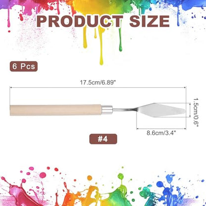 MECCANIXITY 6Pcs Palette Knife Pointed Head, 6.9" Long Palette Knives with Stainless Steel Flexible Spatula Pallet Knife and Wood Handle for Scraping, Mixing, Oil Acrylic Painting Canvas - size: 6.9"