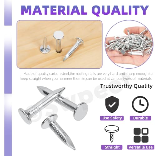 Swpeet 300Pcs 1 Inch High Quality Galvanized Roofing Felt Nails, Roofing Felt Nails Suit for Fasten Roofing Felt, Asphalt Shingles and Insulation Board - size: 1 Inch