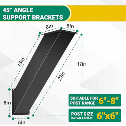 45 Degree Angle Bracket 2pcs, Heavy Duty Pergola Brackets for 6x6 Post - size: 6"×6"-2Pcs