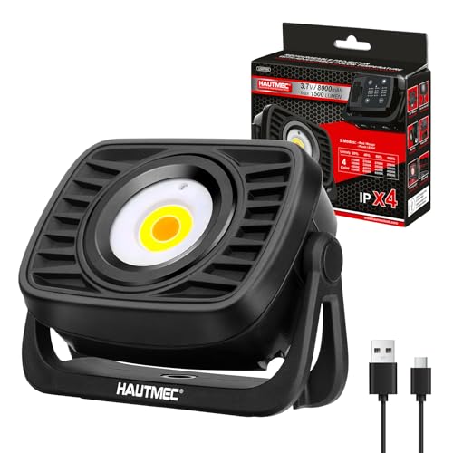 HAUTMEC 1500LM COB Rechargeable Work Light, Rotatable Magnetic Work Light