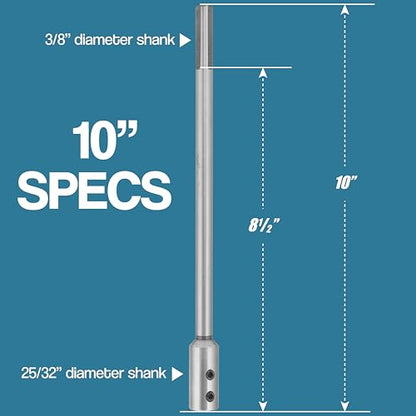 10" Forstner Bit 3/8 Shank Extension, Adds 8-1/2" Drilling Depth - size: 10" (3/8" Shank)