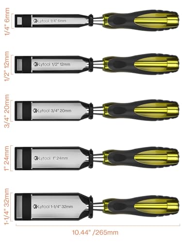 Lytool 5 Piece Wood Chisel Set CR-V Steel Beveled Edge for Woodworking