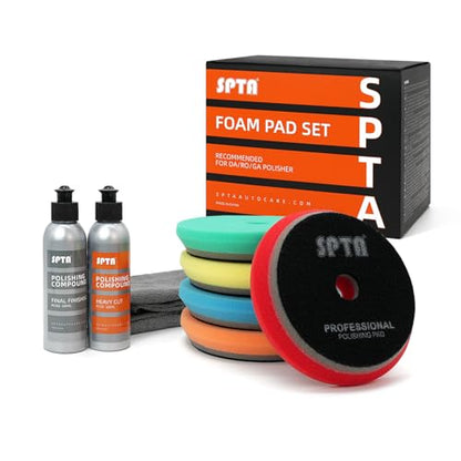 SPTA HD Buffing Polishing Pads, 6 Inch Orbital Buffer Pads Hook and Loop Buffing Pads, Foam Polish Pad 5 Grits from Coarse to Fine for 6 Inch DA Rotary Polisher Compounding, Polishing and Waxing - size: 6 Inch (150mm)