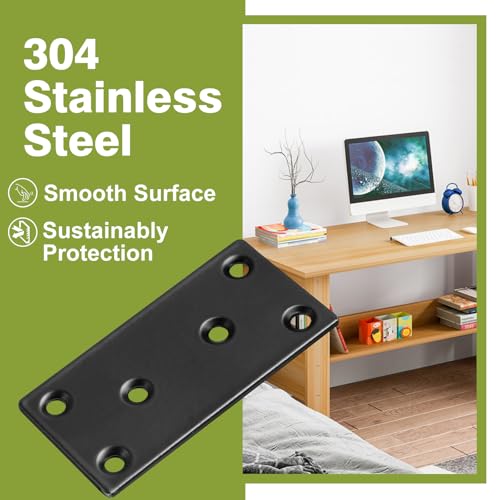 80 x 40 x 2mm Flat Mending Plate - Stainless Steel - Black - 12Pcs - color: Black, size: 80 x 40 x 2mm