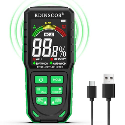 RDINSCOS Pinless Moisture Meter for Wall Digital Wood Moisture Detector - color: Black-green
