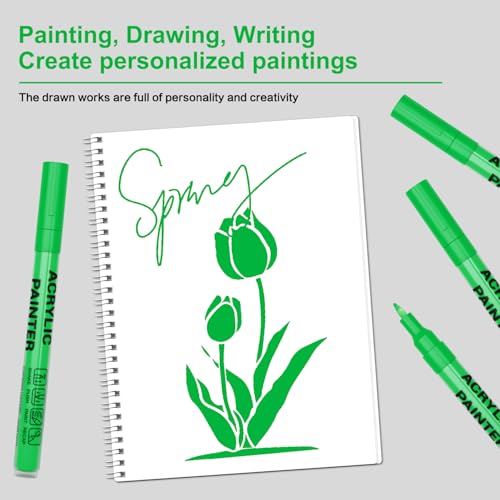 Green Acrylic Paint Pens 6 Pcs Permanent Marker Pens Extra Fine - color: Green