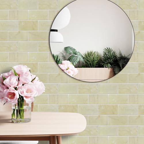 STICKGOO 10-Sheet Subway Tile Peel and Stick Backsplash, Self Adhesive Vinyl Wall Tiles, Stick on Backsplash for Kitchen and Bathroom(Thicker Design) - color: Faux Yellow Travertine