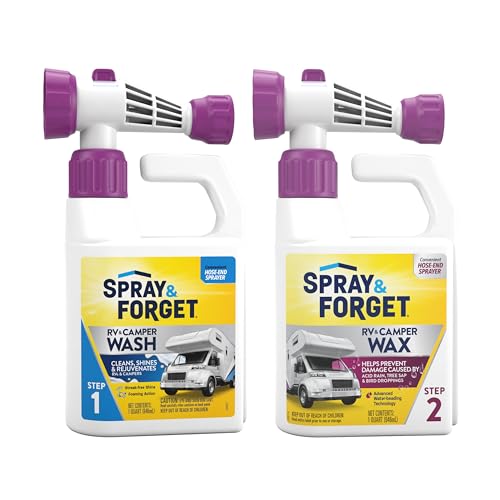 Spray & Forget RV & Camper Wash and Wax Combo, Includes RV & Camper Wash (1 Quart) and Wax (1 Quart) with Convenient, Ready-to-Use Hose End Adapters - style: Wash & Wax Combo