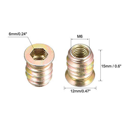 uxcell Wood Furniture M6x15mm Threaded Insert Nuts Interface Hex Socket Drive 20pcs - size: M6x15mm