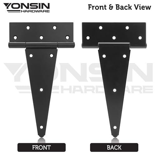 10" T-Strap Shed Door Hinges 2Pcs, Heavy Duty Black Tee Hings for Wooden Fence Gate, Outdoor T Hinges Barn Door Gate Hinges Hardware, Wrought Hinges Hardware, Thickness 2mm - size: 10 Inch