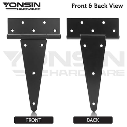 10" T-Strap Shed Door Hinges 2Pcs, Heavy Duty Black Tee Hings for Wooden Fence Gate, Outdoor T Hinges Barn Door Gate Hinges Hardware, Wrought Hinges Hardware, Thickness 2mm - size: 10 Inch