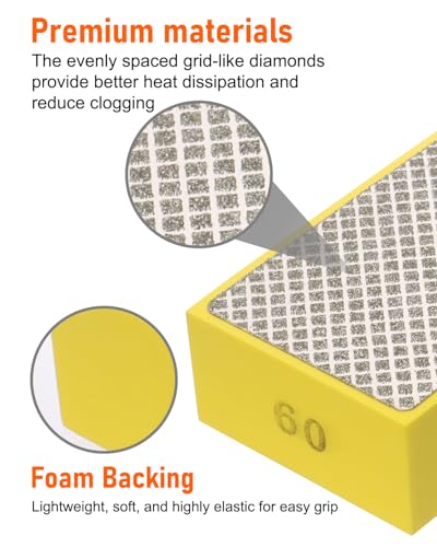 12 Pack Diamond Hand Polishing Pads, 60-1000 Grit Diamond Sanding Pads