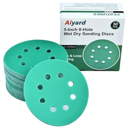 5-Inch 8-Hole Wet Dry Sanding Discs 400 Grit Sandpaper, 50-Pack - style: 400 Grit, 50 Pack
