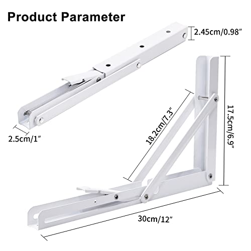 YUMORE Folding Shelf Brackets, 12 Inch Heavy Duty L Bracket, White, 2 Pack - color: White, size: 12 Inch