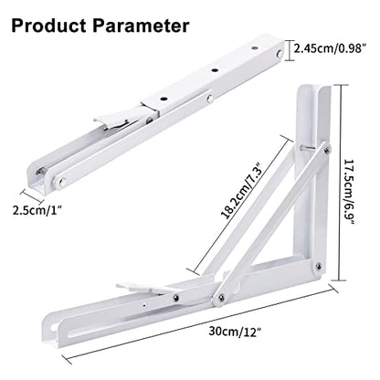 YUMORE Folding Shelf Brackets, 12 Inch Heavy Duty L Bracket, White, 2 Pack - color: White, size: 12 Inch