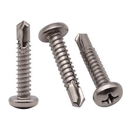 #6 x 1/2" (100 pcs) Pan Head Self Drilling Screws for Metal, Phillips Drive Self Tapping, Sheet Metal Tek Screws, 410 Stainless Steel, Full Thread, No Pre-drilled Needs - size: #6 x 1/2"