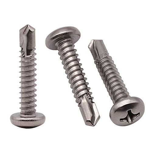 #8 x 1 (100 pcs) Pan Head Self Drilling Screws for Metal, Phillips Drive Self Tapping, Sheet Metal Tek Screws, 410 Stainless Steel, Full Thread, No Pre-drilled Needs - size: #8 x 1"