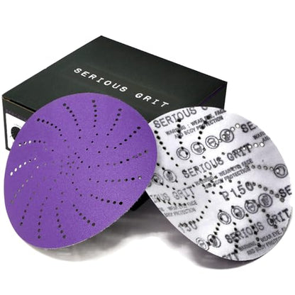 Serious Grit - 6-Inch P150 Grit Ceramic Multi-Hole Sanding Discs - 50 Pack - size: 150 Grit
