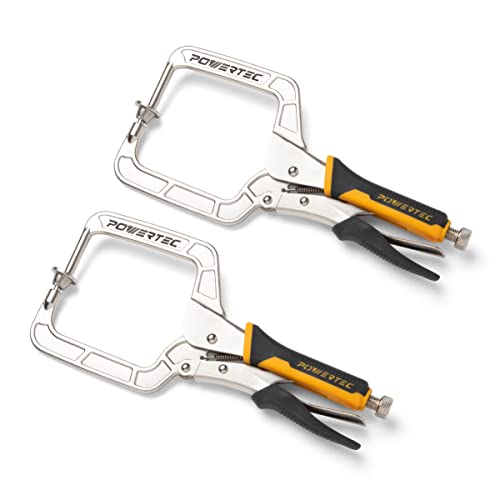 POWERTEC Pocket Hole Clamp, Quick Release 12” Right Angle Clamp for Pocket Hole Joinery, Vise Grip Clamps w/Ergonomic Grip & Swivel Pad, Clamps for Woodworking, DIY, Drawer Making - 2PCs (71744) - size: Pocket Hole Clamps (2PCs)
