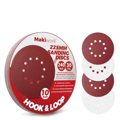 30PCS 9-Inch 10-Hole 240 Grit Hook & Loop Sanding Discs – Heavy-Duty Aluminum Oxide Sandpaper for Drywall Sander, Paint Removal, Wood & Metal Surface Prep - style: 10 Hole