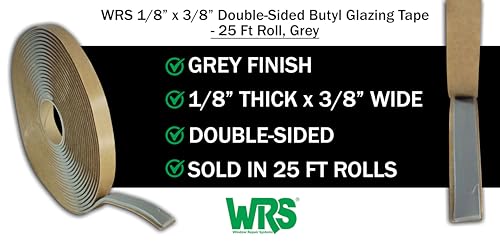 WRS 1/8" x 3/8" Double Sided Butyl Tape, Grey, 25 Ft, for Weatherproofing - color: 1/8" x 3/8" - 25 Ft Roll, Grey