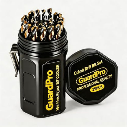 29Pcs Cobalt Drill Bit Set, 135 Degree Tip High Speed Steel with Black and Gold Finish, Stainless Steel, Plastic and Wood with Indexed Round Case 1/16"-1/2" - color: 4341-29pc