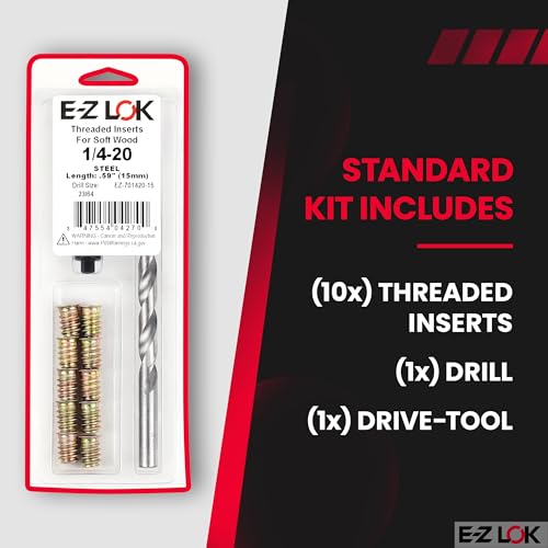 E-Z LOK Threaded Inserts for Wood, Repair Installation Kit, Includes Steel Hex Drive Flanged Thread Inserts, 1/4-20 Internal Thread, 15mm Length, Drill, Installation Tool - style: 1/4-20 Internal Thread