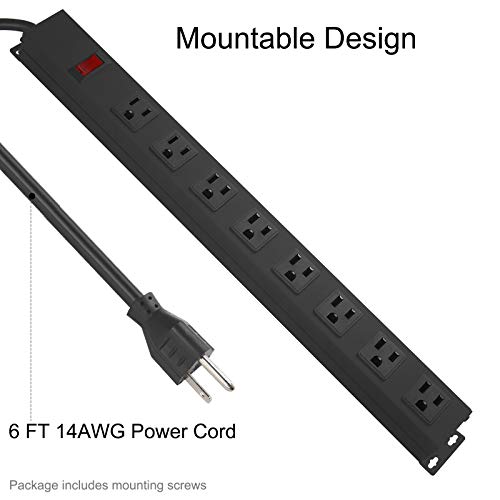 HHSOET Heavy Duty Long 8 Outlets, 14AWG Extension Cord, Black, 6FT, 1 - size: 6ft