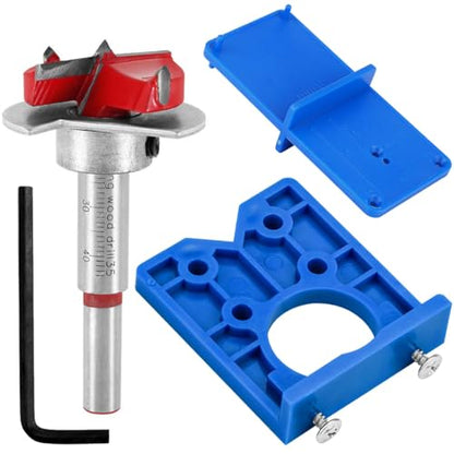 Wolfride 35mm Concealed Hinge Jig Kit - Cabinet Door Hinge Drill Guide with Forstner Bit & Hole Cutter for Woodworking