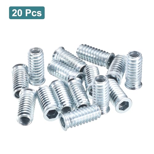 uxcell 20Pcs Threaded Inserts, M8-1.25x30 Zinc Plated Carbon Steel Hex Socket Drive Screw-in Nut Threaded Inserts for Wood Working Tool and Accessories - size: M8-1.25x30mm