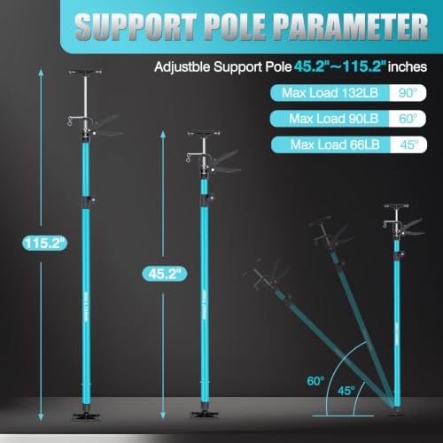 Steel Cabinet Jacks for Installing Cabinets, Adjustable Support Pole Jack 13.8-23.6 in, 3rd Hand Support System Load 154LB, Perfect for Cabinet Lift Installation Tools (45.2-115.2 in, 2-Pack) - size: 45.2-115.2 in, 2-Pack