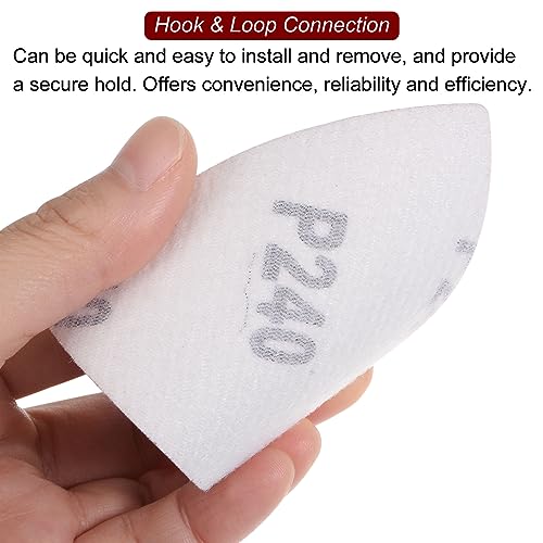 HARFINGTON 100pcs Triangular Hook & Loop Sandpapers 240 Grits 3-1/8" Aluminum Oxide Sanding Pads Random Orbital Mouse Detail Sander Papers Oscillating Multi Tool Sheets - size: 240 Grits