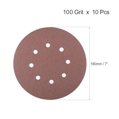 Utoolmart 10 Pcs 7 Inch 8 Hole Hook and Loop Sanding Discs, 100 Grit Flocking Sandpaper, for Random Orbit Sander - size: 100 Grit