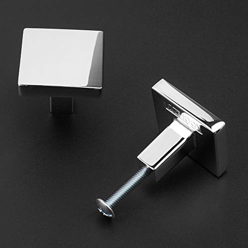 KOOFIZO 10 Pack Polished Chrome Cabinet Knobs Square Single Hole Pulls K03 - color: Polished Chrome, size: Knob 1 - 10Pcs