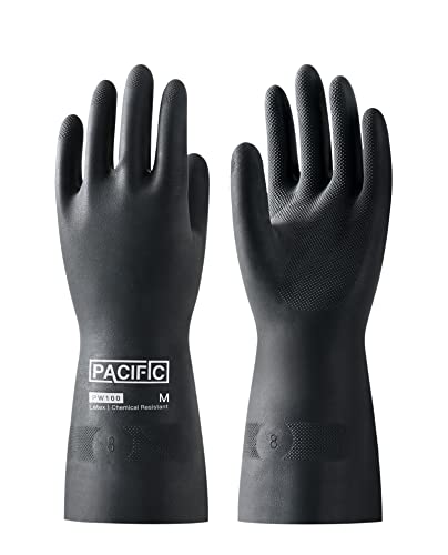 PACIFIC PPE Chemical Resistant Gloves, Heavy Duty Industrial Rubber Gloves, Resist Acid, Alkali and Oil, 12.6", Medium - color: 12.6"/Black (1 Pair), size: M/8