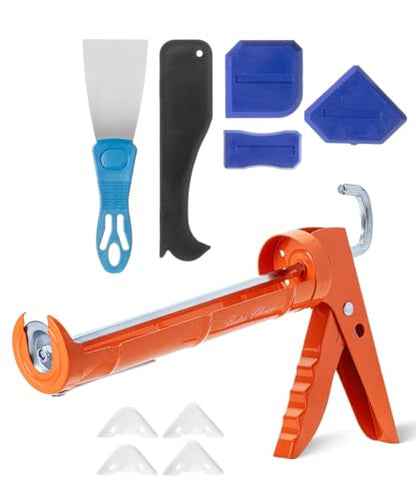 Bates- Caulk Gun Kit, 10:1 Thrust Ratio, Caulking Gun, Caulk Remover Tool, 2 Inch Stainless Steel Putty Knife Scraper, Finishing, Smoothing & Grout Removal Tool, Caulking Tool Kit