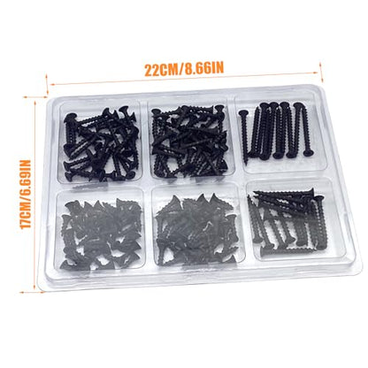 175PCS #8 Drywall Screws, Assorted Wood Screws, Black Wood Screws, Wood Screws Assortment Kit, Flat Head Screws, Screw Assortment, 6 Sizes, (2'', 1-1/2'', 1-1/4'', 1'', 3/4'', 5/8'') - size: #8 175PCS