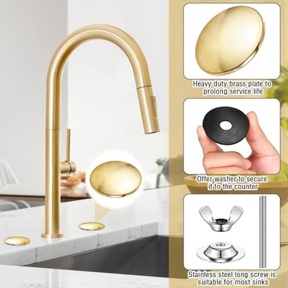 LEIFIDE 2 Pcs Kitchen Sink Faucet Hole Cover, Brushed Gold - color: Brushed Gold