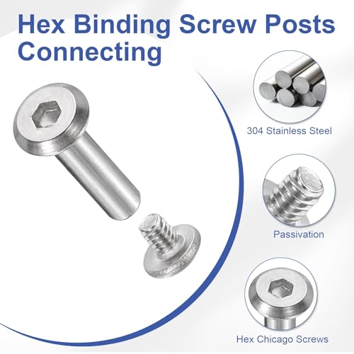 PATIKIL M5x5mm Hex Chicago Screws 6x16mm, 20Pcs 304 Stainless Steel Metric Hex Drive Socket Cap Binding Post Screw Posts for Scrapbook Leather Belt Album Furniture Repair, Silver - size: M5x5mm, 6x16mm