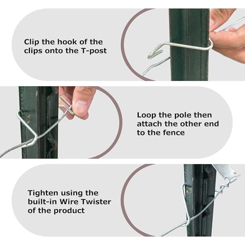 500Pcs T-Post Clips Pre-Cut Galvanized Steel with 2 Pack Fence Wire Twister