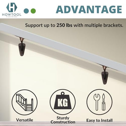 Handrail Bracket Heavy Duty Wall Mounted Antique Bronze V Style, 3 Pack | HOWTOOL - color: Antique Bronze