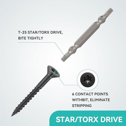 Wood Screws Black #6 × 1-1/2 inch Torx Star Drive Deck Screws Flat Head M3.5 × 40 Countersunk T10 Self Tapping Thread Cut 100pcs Carbon Steel Galvanized Very Small Size Screw(100PCS/Small Box Black) - color: Black, size: #6×1-1/2