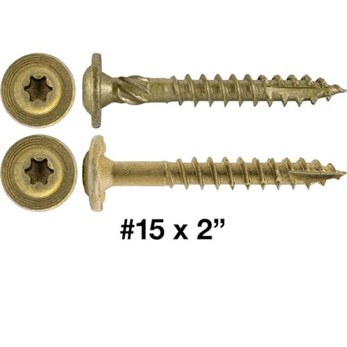 Jake Sales #15 x 2 Construction Lag Screw - Torx/Star Drive Heavy Duty Structural Lag Screw - ACQ Compatible - Modified Truss Washer Head. 10 x 100 Count Boxes - CASE - 1,000 Screws - color: BRONZE, size: 15x2"