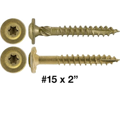Jake Sales #15 x 2 Construction Lag Screw - Torx/Star Drive Heavy Duty Structural Lag Screw - ACQ Compatible - Modified Truss Washer Head. 10 x 100 Count Boxes - CASE - 1,000 Screws - color: BRONZE, size: 15x2"