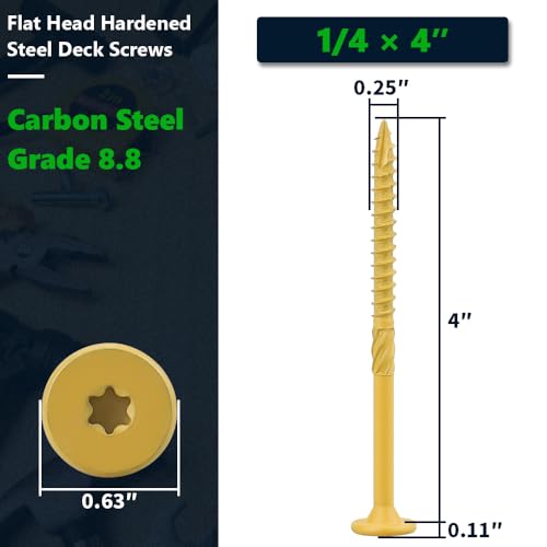 40 Pack 1/4 x 4 inch Heavy-Duty Structural Wood Screws, Star Drive, Rust Resistant Screws for Deck, Timber, Log, Landscaping, Yellow Epoxy Coated, Sharp Self Tapping Point, T30 Bit Included - color: Yellow, size: 1/4 x 4"
