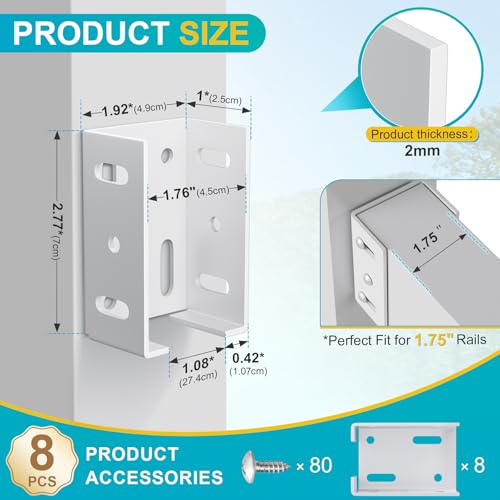 8PCS White Aluminum Fence Bracket for Vinyl Fence, 2mm Thick Vinyl Fence Bracket Replacement Parts for Plastic, PVC Rails, Fits 2.75" Rails - color: 8PCS