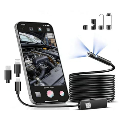 Endoscope Camera with Light, 1920P HD Dual Lens Borescope Camera with 16.4FT Semi-Rigid Snake Cable, 9 LED Lights IP67 Waterproof Inspection Camera for iPhone Android - style: Dual-Lens