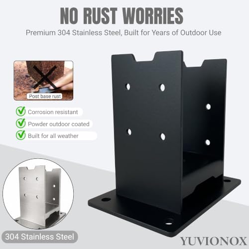 4x4 Post Base for Concrete & Wood Deck, 2 Pcs, 304 Stainless Steel