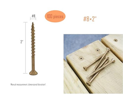 LBY 100pcs Deck Screws, # 8 × 2'' Heavy-Duty Outdoor Wood Screws, Alloy Steel, Galvanized & Rust-Resistant with Road Rust Treasure Technology, Star Bit, (Golden) - size: # 8 × 2''