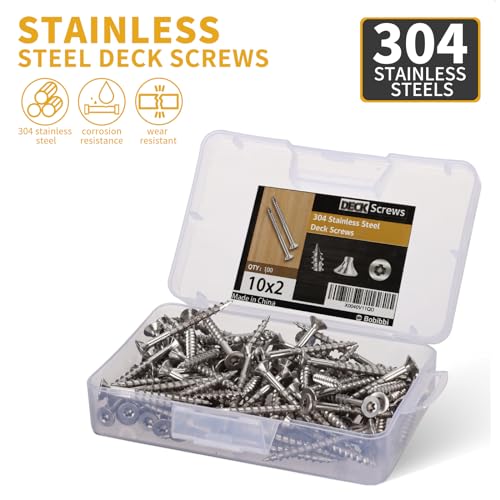 304 Stainless Steel Wood Screws, Flat Head T25 Torx Drive Deck Screws, #10x2 Inch for Wood, Decking and Fence, 1lb - size: 10x2'', style: 1lb